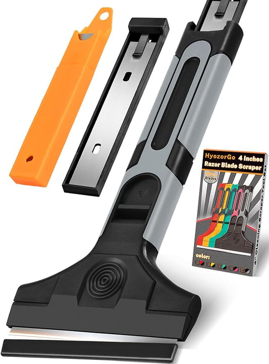 4" Razor Blade Scraper, Scraper Tool with 15pcs Razor Blades, Scrapper for Cleaning Paint, Sticker & Caulk Remover Tool, Glass Scraper for Windows, Stove Top, Oven, Cooktop, Floor, Tile