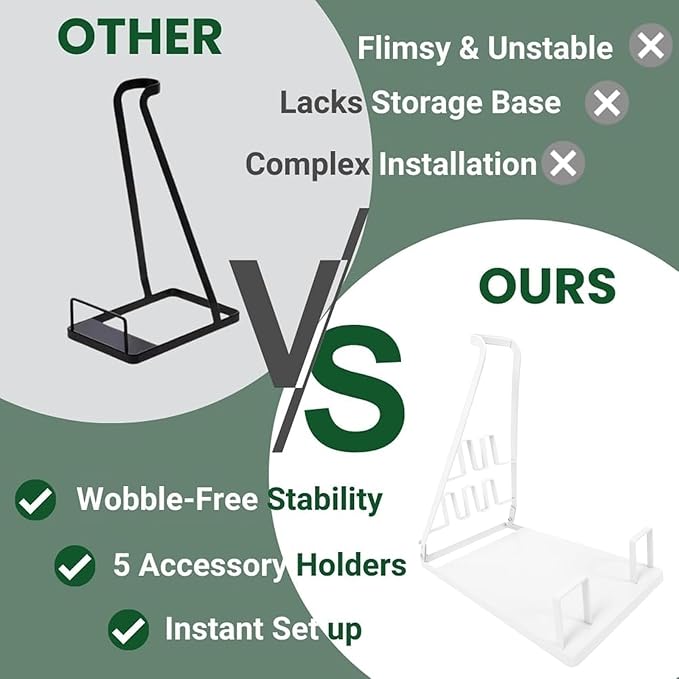 EZ SPARES Installation-free Vacuum Stand Frame,Storage Docking Station Holder,Metal Bracket,bigger base,Compatible with Dys,Eureka,tineco,dreametech,Fit Most Stick Vacuum Cleaner(White)