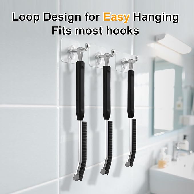 Crevice Cleaning Brush 3 Pack, Stainless Steel Bristle Support Rod, Rust-Resistant & Durable, Rounded Protective Head, Stiff Bristles for Tile Grout, Bathroom Gaps & Window Groove Brushes