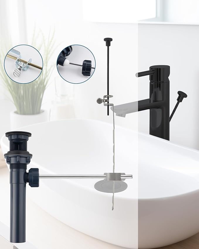 Bathroom Sink Drain with Lift Rod, Pop Up Sink Drain with Overflow, Universal Fit, Oil Rubbed Bronze Drain Stopper for Vessel Sink, Assembly for Bathroom Faucet