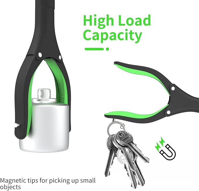 Jellas 2-Pack 32 Inch Grabber Reacher Tool with Magnetic Tip, Reacher Grabber with 360 Degrees Rotating Jaw, Grabber with Shoehorn for Elderly, Trash Picker Tool for Outdoor & Indoor (Green)