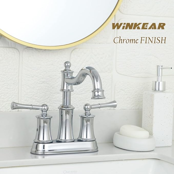 Roman Bathroom Sink Faucet Deck Mount or Wall Mount Installation Pop-up Drain Assembly with Overflow Deck Plate and Water Supply Lines Included (2 Hole Deck Mount, Chrome)