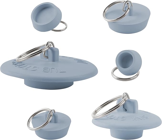 Hibbent 6 Pieces Drain Stopper, Rubber Kitchen Sink Drain Plug with Pull Ring for Bathtub, Kitchen, Bathroom and Laundry Sink in 6 Different Sizes, Grey
