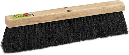 Black Indoor Push Broom Head – Heavy Duty Hardwood Block – Polypropylene Bristles – Deck Scrub Brush – Two Threaded Handle Holes for Better Assist (24")