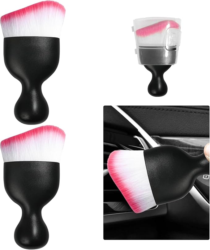 Ziciner 2 PCS Car Detailing Brush, Curved Soft Bristles Auto Removal Dust Collectors, Universal Vehicle Dashboard, Air Conditioner Vents etc Interior Cleaning Tool Accessories (White/Red)