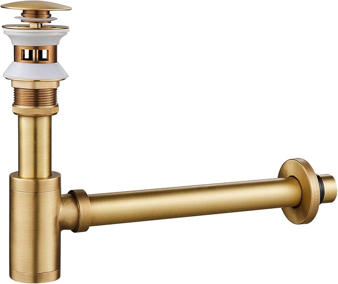 MENATT Bathroom Sink P-Trap Complete Set, Solid Brass 1-1/4 Bottle Trap Sink Drain Kit with Overflow Pop Up Drain Stopper, Antique