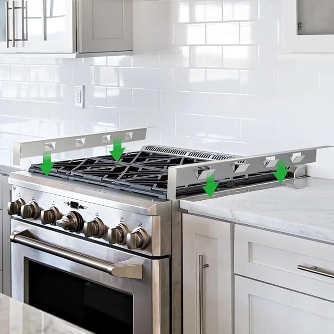 2Pcs Adjustable 23'4-26' Stove Gap Cover Range Gap Filler 316 Stainless Steel Counter Trim Kit Between Stove Edge and Counter Don't Melt Like Silicone Heat Resistant and Easy to Clean (Silver)