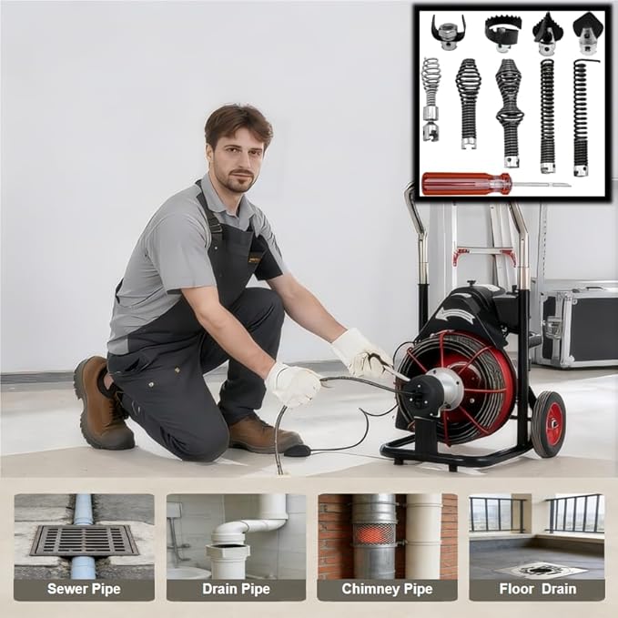 10PCS Drain Snake Drill Attachment Kit - Auger Cutter Set for RIDGID K-400, C-4/C-6/C-7/C-8/C-9, 4 Cutters + 5 Spirals Heads & Tips Accessories for 5/8 Inch Drain Cleaning Cables