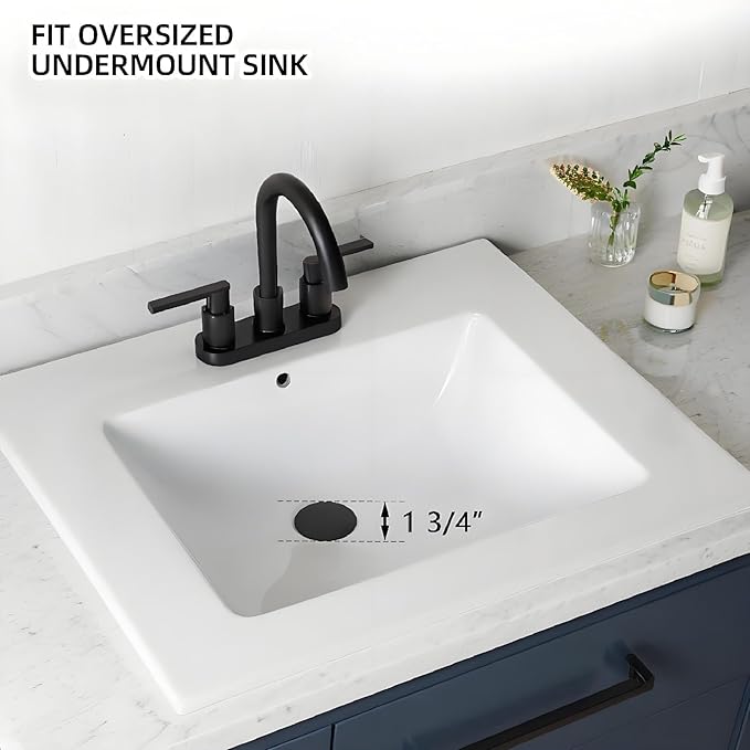 Bathroom Sink Drain with Overflow - Big Cap Fit for Large Undermount Sink with 1 3/4" Drain Opening - Pop Up Vanity Sink Drain,Matte Black