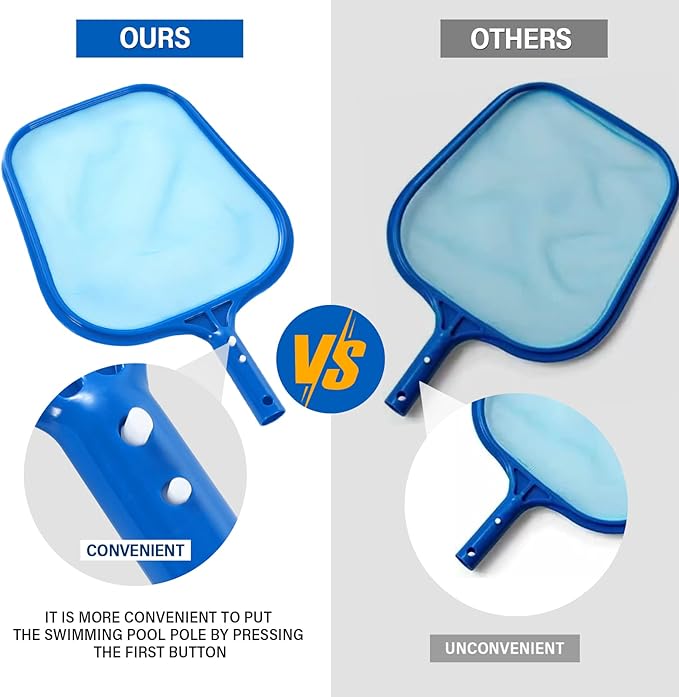 Pool Skimmer - Pool Net with Solid Plastic Frame, Skimmer Net with Fine Mesh Net, Pool Net for Cleaning Leaf of Swimming Pools, Spas, Hot Tubs and Fountains