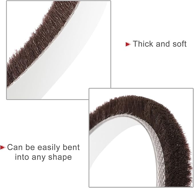 uxcell Weather Stripping Brush, 40ft L x 0.28" W x 0.24" H Self-Adhesive Seal Weatherstrip Sweep Brush Brown for Door Window