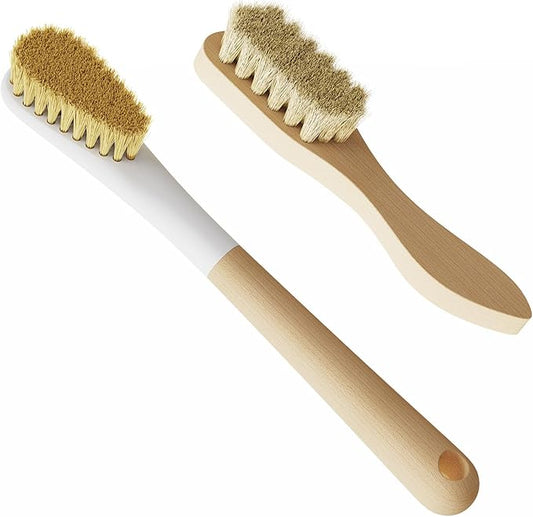 Wood Laundry Brush, OSCIOSS Laundry Stain Brush wth Long Handle and Soft Bristle for Cleaning Clothes & Shoes, Protable Laundry Brush for Stains on Clothes (Natural-2Pack)