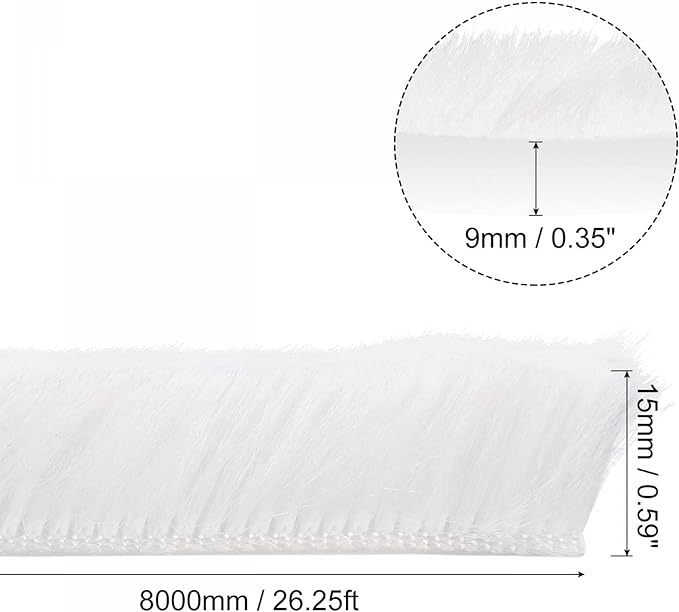 uxcell Weather Stripping Brush, 26ft L x 0.35" W x 0.6" H Self-Adhesive Seal Weatherstrip Sweep Brush White for Door Window