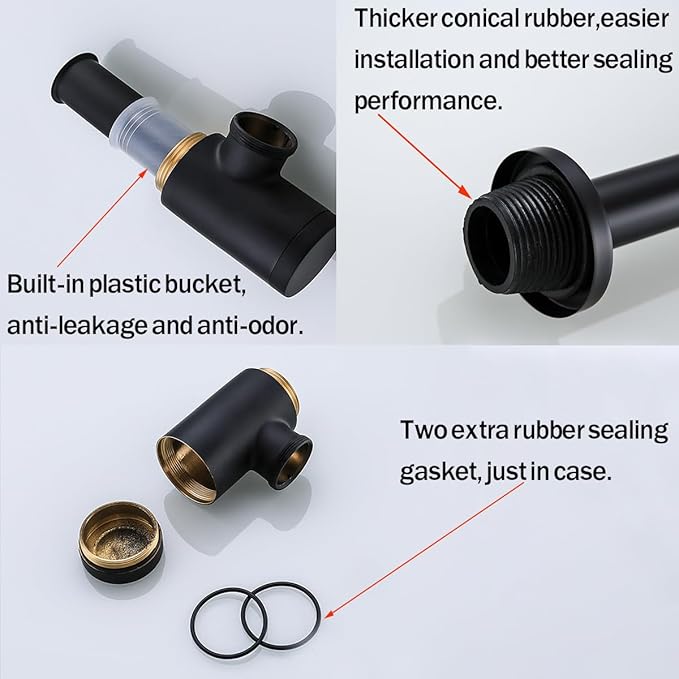 RANDOM Black Brass Bottle P Trap Kit Contemporary Round Bottle P-Trap 1 1/4 with Pop Up Drain With Overflow Matte Black.83888MB-S6