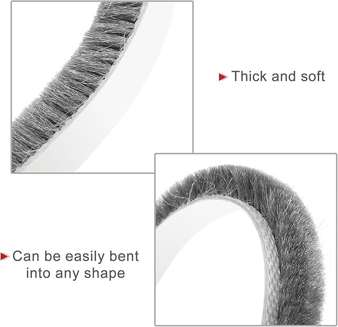 uxcell Weather Stripping Brush, 20ft L x 0.28" W x 0.24" H Self-Adhesive Seal Weatherstrip Sweep Brush Gray for Door Window