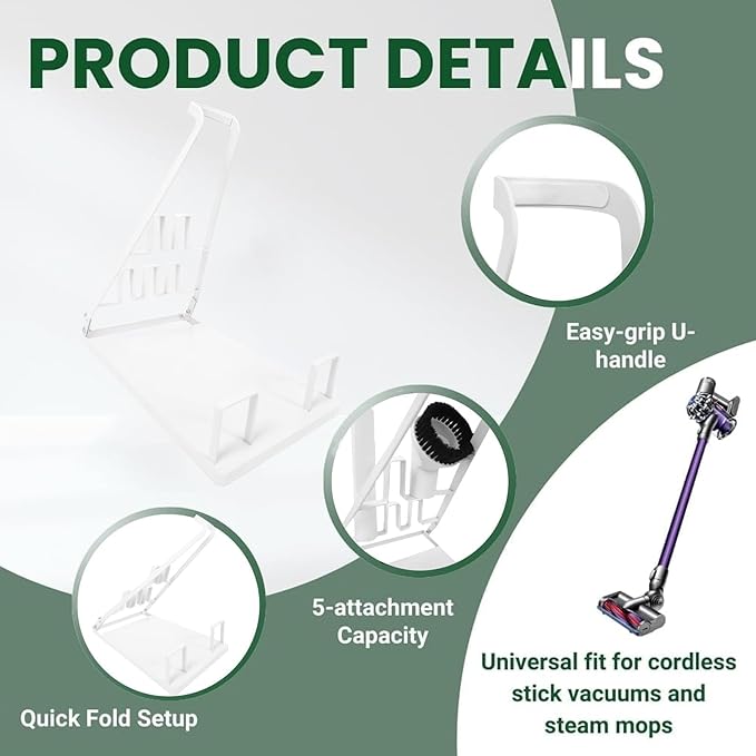 EZ SPARES Installation-free Vacuum Stand Frame,Storage Docking Station Holder,Metal Bracket,bigger base,Compatible with Dys,Eureka,tineco,dreametech,Fit Most Stick Vacuum Cleaner(White)