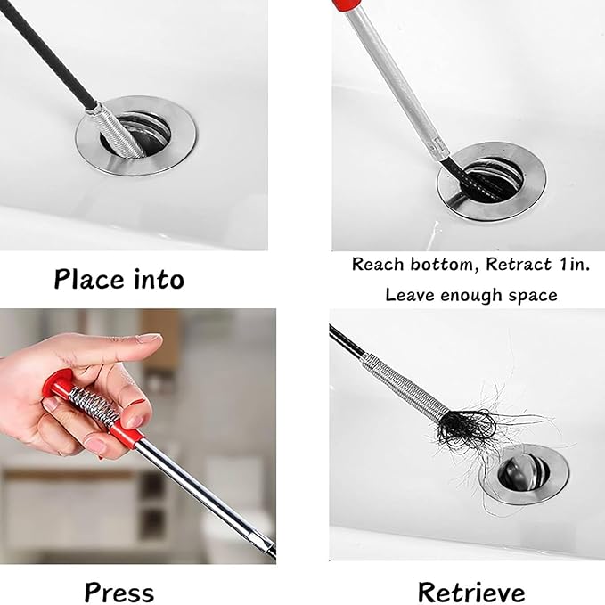 Drain Snake 76Inch, Unclog Drain Tool for Bathroom Sink, Shower, Bathtub, Car & Tight Spaces,Flexible Sink Snake Drain Cleaner Tool Set, Sink Declogger, Hair Puller from Drain