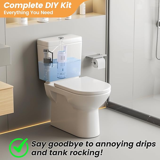 2-Inch Dual Flush Valve Replacement Kit for 2-Piece Toilets, Universal Toilet Repair Kit with Push Button, Fill Valve, Gasket & Bolts,Compatible with Glacier Bay, Kohler, American Standard, and Toto