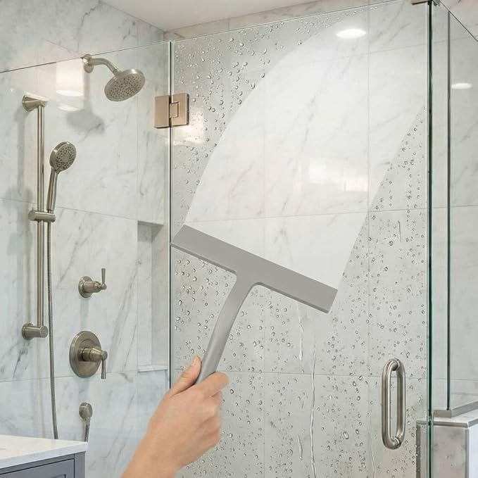 Shower Squeegee for Glass Doors, All-One-Piece Silicone Shower Squeegee with Hook Design for Easy Hanging and Cleaning (Gray)