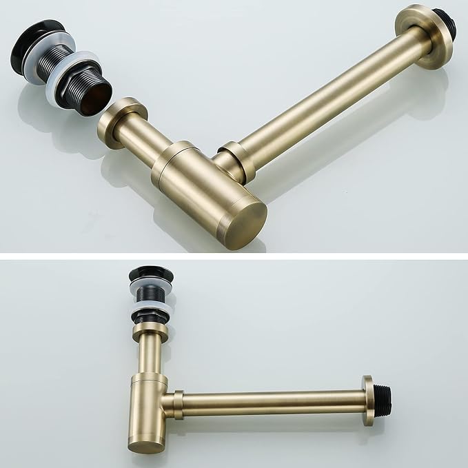 RANDOM Brass Contemporary Round Bottle P Trap 1 1/4,Basin Sink Waste Drain P Trap Kit (Antique) 83888A.