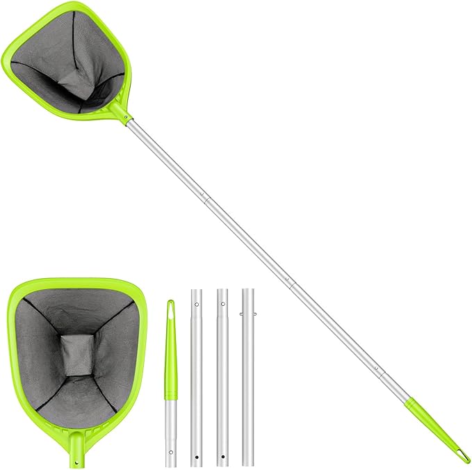 Mowend Swimming Pool Skimmer Net 57 inches, Leaf Rake Net with 4 Section Telescopic Aluminum Pole for Fast Cleaning Ponds, Hot Tub, and Spas, Pool Cleaner Supplies and Accessories