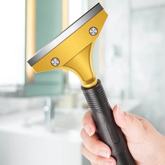 DIYSELF Tile Scraper, Heavy Duty Tool With Protective Cover, Gold Razor Blade for Removing Paint, Wallpaper, Glue From Floors, Glass, Stoves (Extra 10pcs Sk5 Blades)