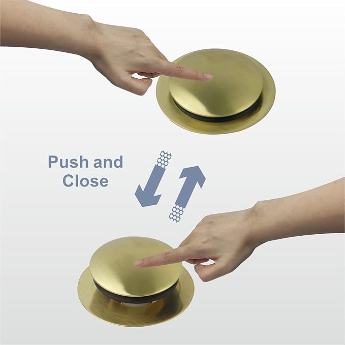 Gold Brushed Tub Drain Stopper,Universal Pop Up Bath Drain Plug Bathtub Drain Stopper,Hidrop Conversion Kit Assembly,Replaces Lift and Turn,Tip-Toe Plug Stopper for Tub,EZ Install(Gold Brushed)