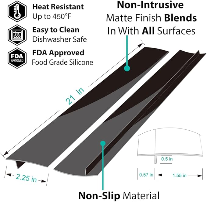 Mofason Stove Gap Covers, Kitchen Silicone Oven Gap Filler – 21 Inches Countertop Strips Gap Guard, Easy to Clean (Black)