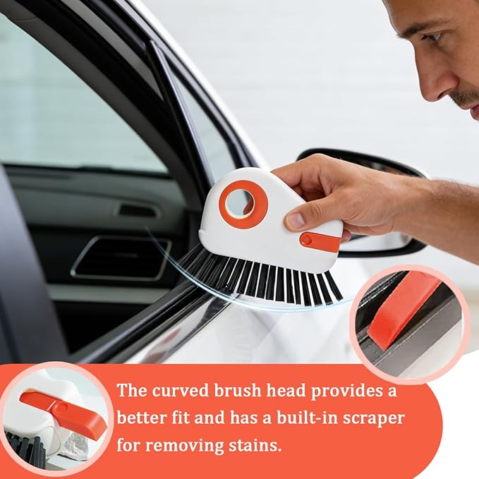 2PCS Car 2 in 1 Groove Cleaning Brush, Multifunctional Vehicle Window Track Cleaner Tool with Hidden Scraper, Auto Crevice Gap Grout Scrub Brush for Sliding Door Track, Universal Fit (Orange)