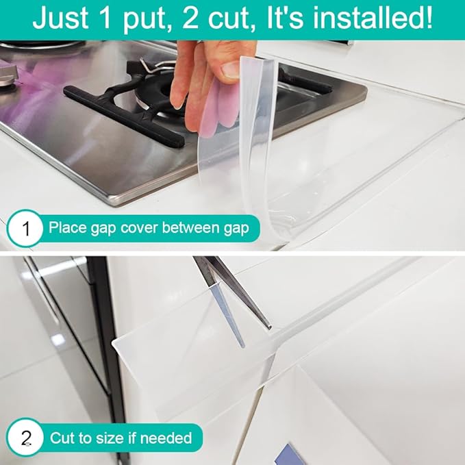 Stove Counter Gap Cover, Kitchen Silicone Oven Gap Filler – 25 Inches Countertop Strips Gap Guard, Easy to Clean (Clear)