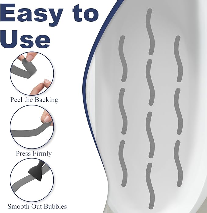 28 PCS Shower Floor Non Slip Stickers with Strong Adhesive, Invisible & Durable Anti Slip Shower Stickers with Scraper for Bath Tub, Pools and Stairs(Grey,Wavy)