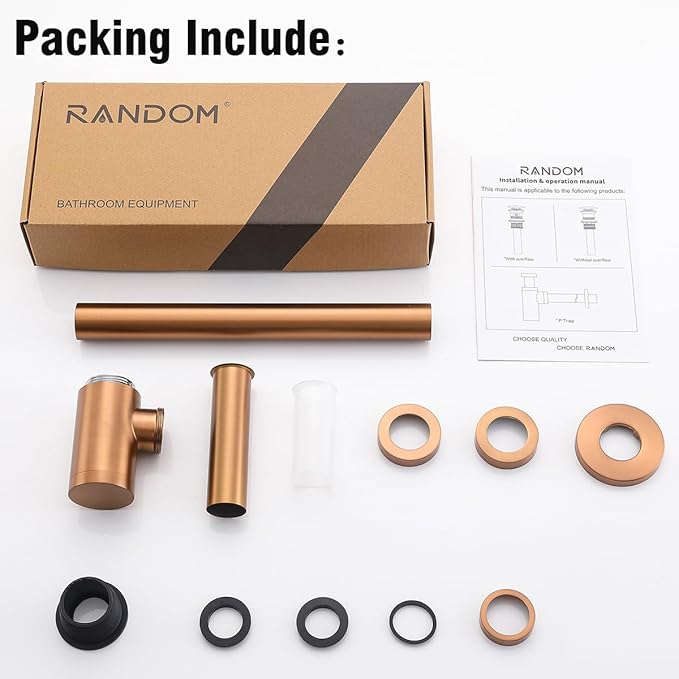 RANDOM Brass Contemporary Round Bottle P Trap 1-1/4,Bathroom Lavatory Adjustable Basin Sink Waste Drain P-Trap Kit Brushed Bronze Sink Trap.83888BB