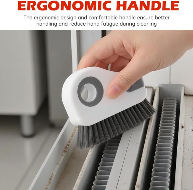 Groove Cleaning Brush 2 in 1 Grout Cleaner Tool Grip Brush, Multifunction Window Track Cleaner with Hard Bristle and Scraper Cleaning Brush for Sliding Door Track, Window(Color:White)