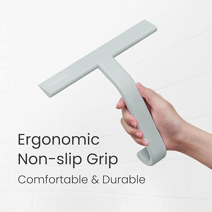 dancemoon JustHang Shower Squeegee for Glass Doors, All-in-One Piece Silicone Squeegee with Built-in Hook for Bathroom, Window, Mirror, Tile Wall, Car, Streak-Free Bathroom Cleaner Tool,10 Inch Green