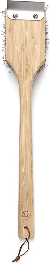 Outset Grill Cleaning Brush, Palmyra Bristle BBQ Brush with Wood Handle