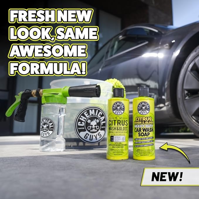 Chemical Guys Citrus Wash & Gloss 2 Pack 16 oz Each High Gloss Citrus Car Wash Soap, Heavy-Duty Cleaner with Natural Citrus Power & Shine Enhancers Streak-Free, Slick Finish