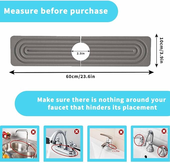 Diatomite kitchen sink splash guard behind faucet - 24inch stone drying mat for kitchen counter, mordern absorbent mat of kitchen sink accessories