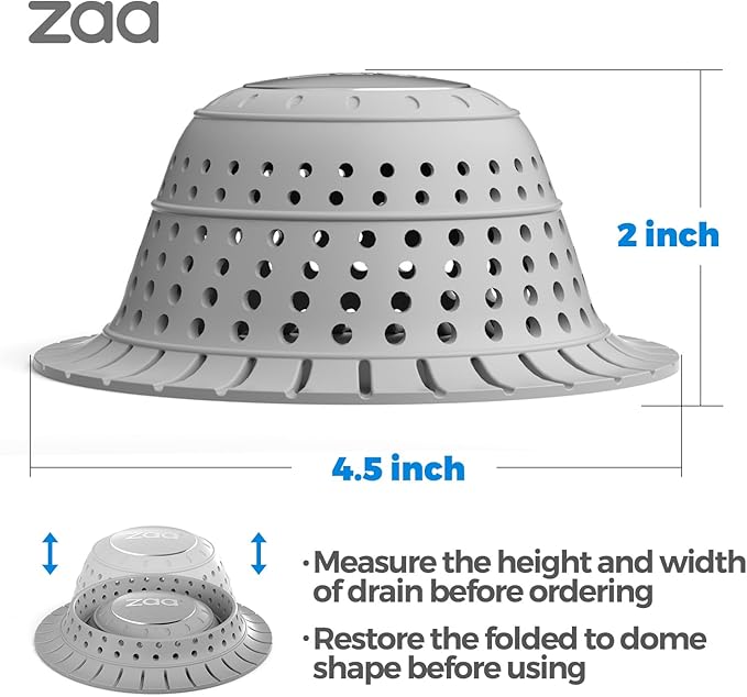 zaa Bathtub Drain Hair Catcher, Silicone Collapsible 3 Pack Drain Protector for Pop-Up and Regular Drains of Shower, Bathtub, Tub, Bathroom, Sink, Black Grey Blue
