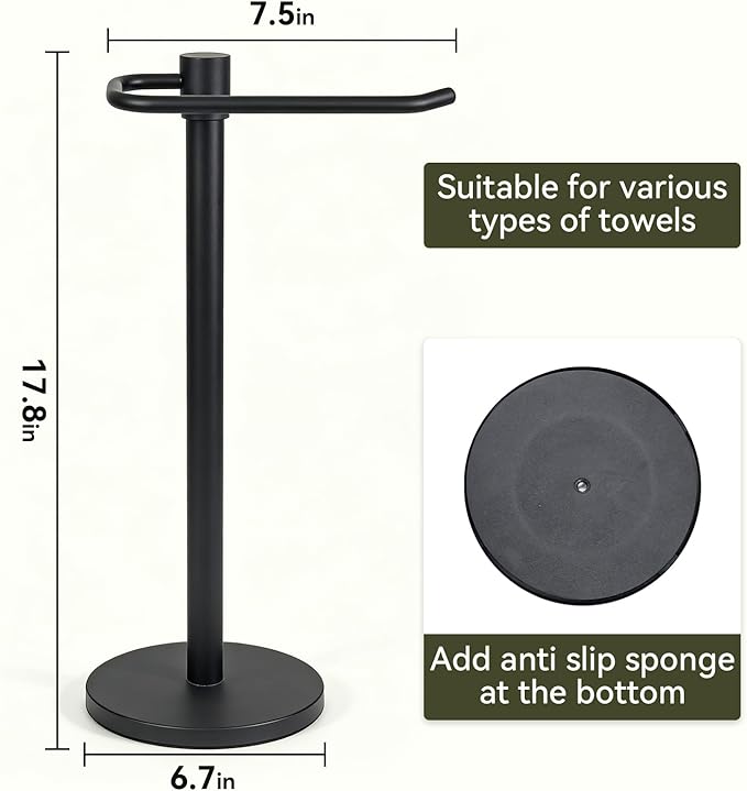 Upgraded Hand Towel Holder Stand Countertop Towel Rack Free Standing Towel Bar Hanger for Bathroom Kitchen Pro Max Matte Black