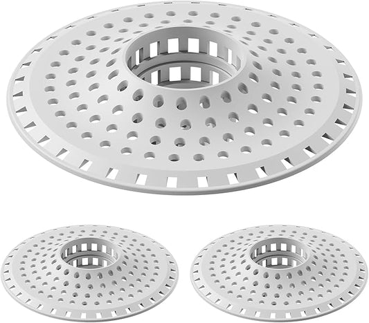 Aluvor Bathtub Drain Hair Catcher,Silicone Tub Hair Catcher Drain Protector,All-in-one Shower Hair Drain Catcher Strainer for 1.48'' to 1.76'' Regular Drains, 3PCS/Grayish-White