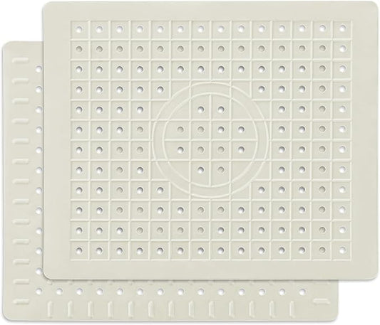 WILLKOMMEN Kitchen Sink Mat, 12" x 10" Dish Drying Mat, Sink Protector Mats for Bottom of Kitchen Sink, Fast Draining Sink Mats Grid, 2 Pack Cream White