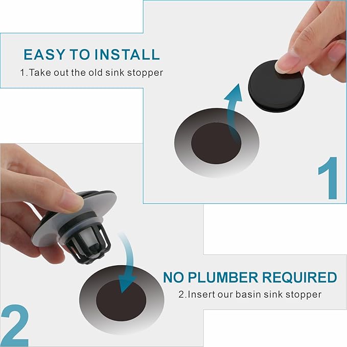 Matte Black Bathroom Sink Drain Stopper,Welsan Universal Pop-Up Drain Stopper Plug Strainer with Hair Catcher for 1 1/8"-1 1/2" Drain Hole-2 Pack