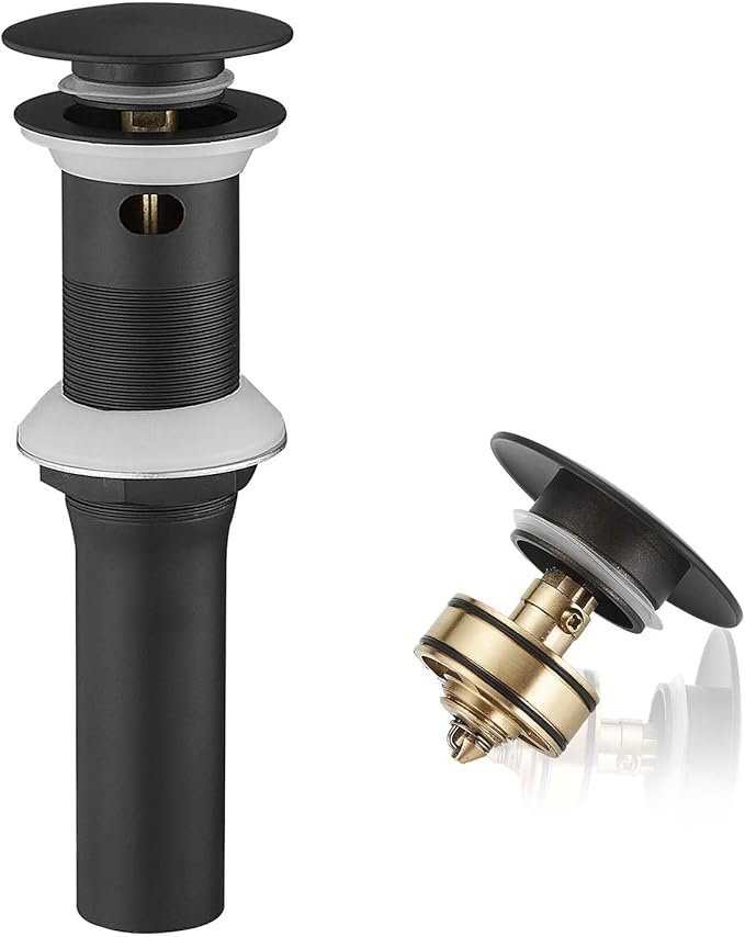 Bathroom Sink Drain with Overflow Vessel Vanity Pop Up Drain Assembly Stopper Lavatory Commercial Bath Brass Fits Bathroom Standard Sink Hole 1-1/2" to 1-3/4" Matte Black, P01B