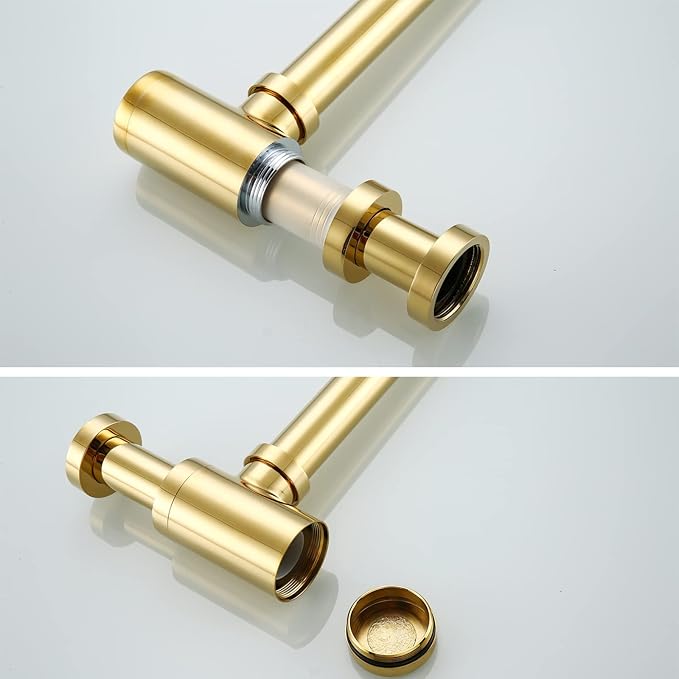 RANDOM Titanium Gold Polished Brass Contemporary Round Bottle P Trap 1 1/4,Basin Sink Waste Drain P Trap Kit.