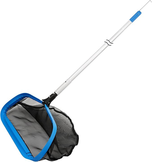 17.5'' Self-Repair Pool Net with Pole 10 Ft Thick Aluminum 8 Sections Detachable Pool Poles with Hidden Hook Retriever & Nylon Fine Mesh Netting Pool Skimmer Net for Above Ground In-ground Pools