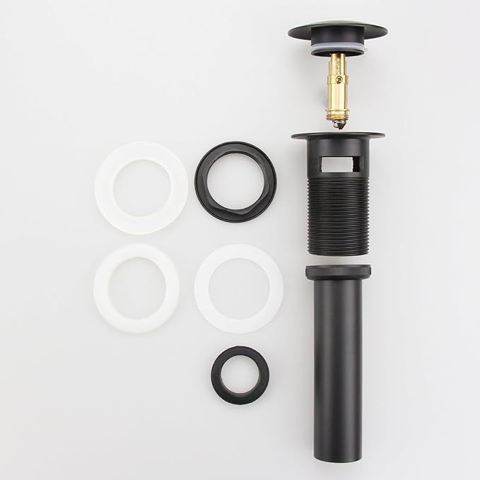 Bathroom Lavatory Vanity Vessel Sink Drain, Pop Up Drain Stopper with Overflow, Black