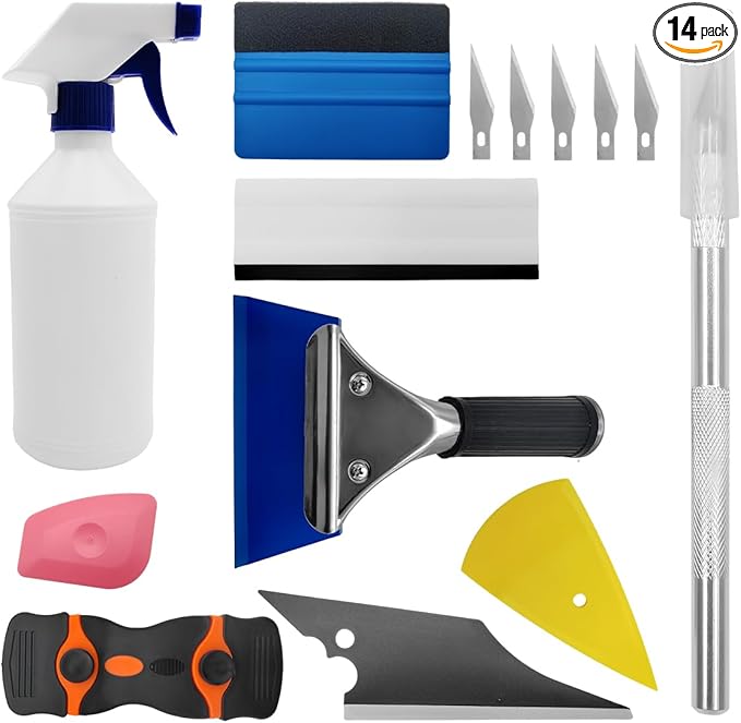 14-Piece Car Window Tint Application Tools Kit, Complete Installation Kit with Squeegees, Knife Blades, Spray Bottle