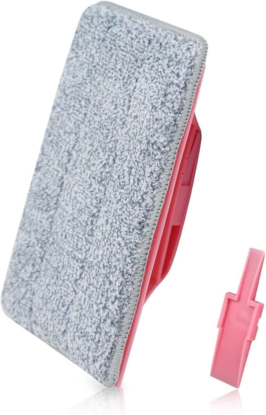 Multifunctional Glass& Window Track Cleaning Tools, Soft Frosted Glass Window Washer Cloth Brush with Study PVA Handle and Scraper, Window Cleaner Tool for Windows, Doors, Tiles (Cute Pink)