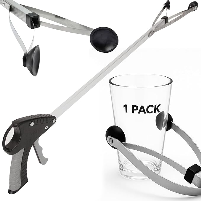 Vive Suction Cup Grabber Reacher 32" - Elderly Grab It Reaching Pickup Tool Heavy Duty for Seniors - Trash, Sticks, Litter Picker Upper - Extra Long Reach Handle & Handy Extension Arm Claw