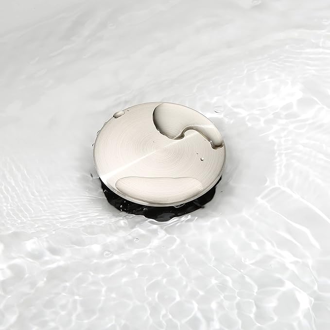 Vessel Sink Drain Without Overflow, Plastic Bathroom Pop up Sink Drain Brushed Nickel, Built-in Anti Clogging Sink Stopper, Fit for 1 3/4 Inch Sink Vanity Drain Assembly with Strainer